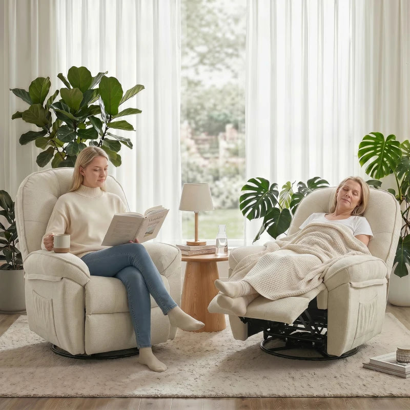 Nancy's Teolo Lounge Fauteuil - Relax Stoel - Loungestoel - Draai-, schommel en ligfunctie - Crèmewit - Chenille