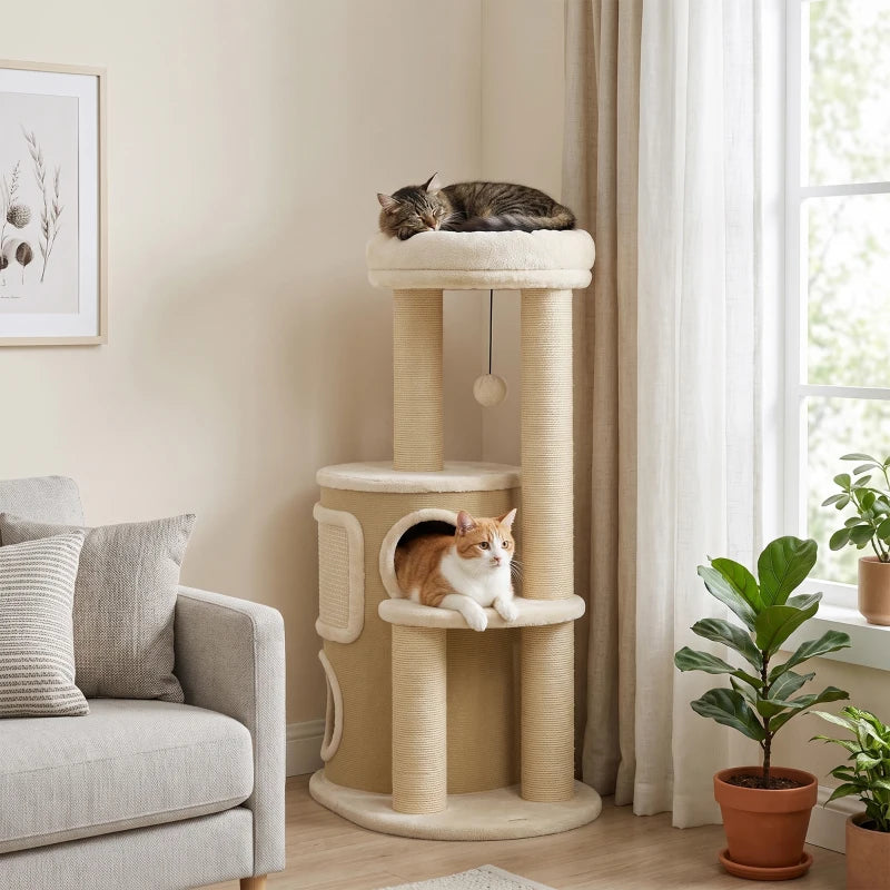 Nancy's Torriana Krabpaal - Klimboom voor katten - Kattenboom met 4 niveaus - Beige - 55 x 39 x 90 cm