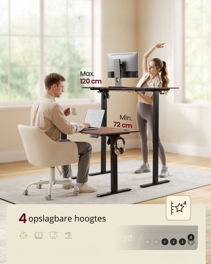 Nancy's Pozzilli Verstelbaar Bureau - Zit/Sta Bureau - Elektrisch verstelbaar - Vintage Bruin - ± 140 x 60 x 72-120 cm