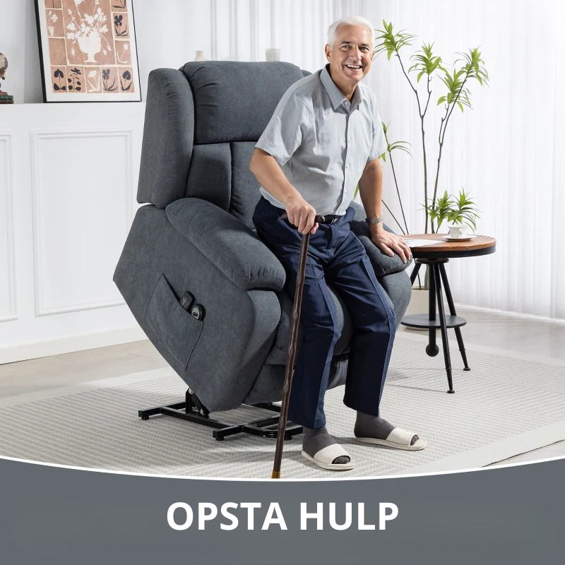 Nancy's Pacengo Sta op Stoel - Opsta stoel - Seniorenstoel - Massagefunctie - Grijs - Linnen