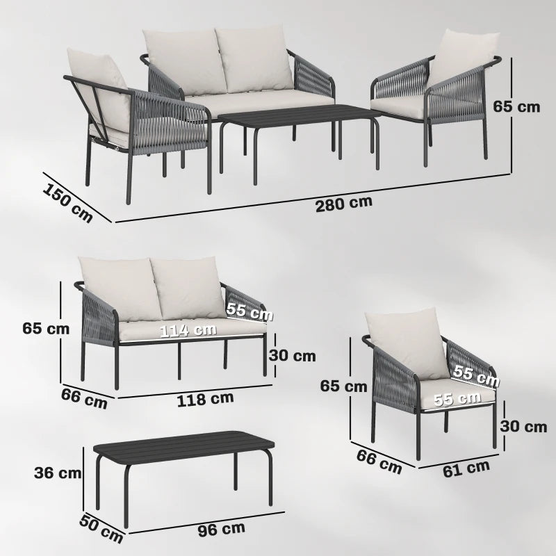 Nancy's Sassello Loungeset - 4-Delige Tuinset - Tuinmeubelset - Kaki / Grijs - Rotan
