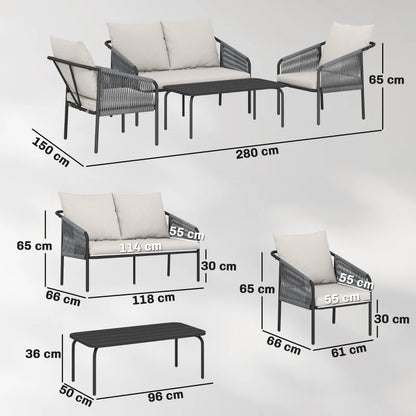 Nancy's Sassello Loungeset - 4-Delige Tuinset - Tuinmeubelset - Kaki / Grijs - Rotan