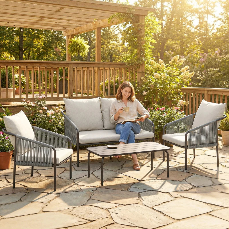 Nancy's Sassello Loungeset - 4-Delige Tuinset - Tuinmeubelset - Kaki / Grijs - Rotan