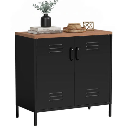 Nancy's Tenna Commode - Dressoir - Opbergkast - Zwart / Bruin - Staal / Kunststof - 80 x 40 x 80 cm