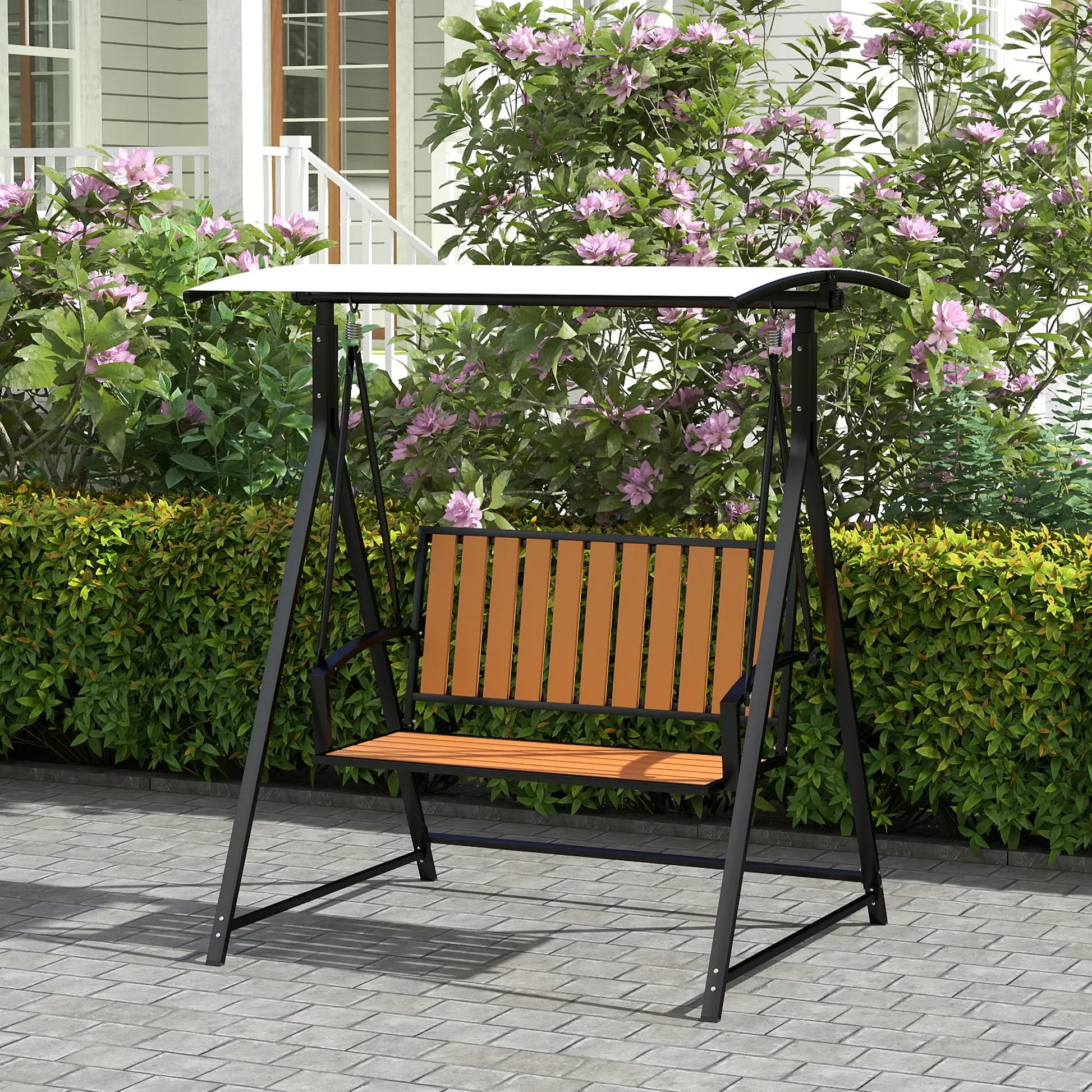 Nancy's Corbetta Schommelbank - Tuinschommel - Hollywood Schommel - Zwart / Beige - ± 140 x 110 x 160 cm