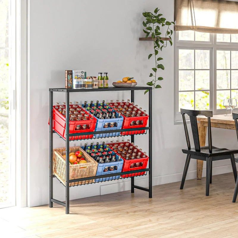 Nancy's Marcieira Krattenrek - Stellingkast - 2 Niveaus - Zwart - Staal - ± 100 x 35 x 115 cm