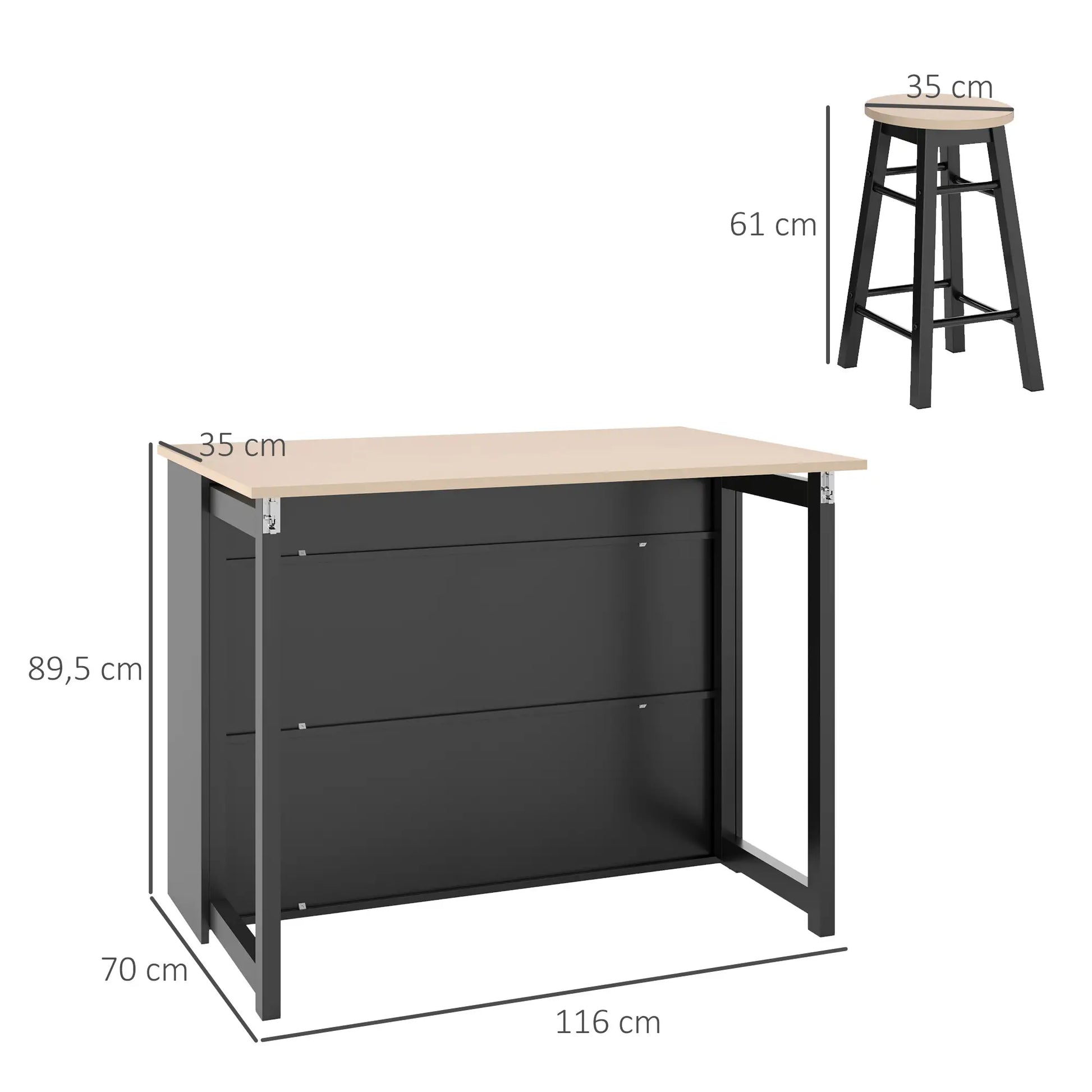 Nancy's Caraglio Bartafel Set - 3-Delige Bar Set - Zwart / Eiken