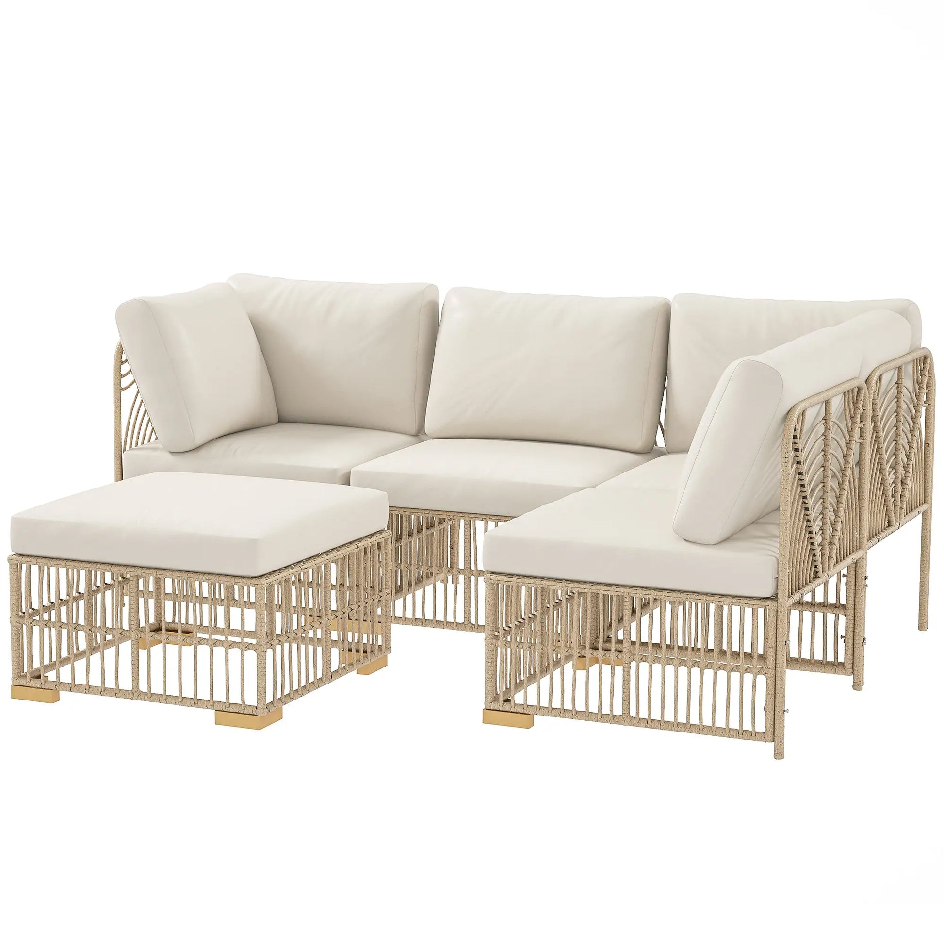 Nancy's Faeto Loungeset - Tuinset - 5-Delige Lounge Set voor Buiten - Natuurlijk / Crème - Rotan