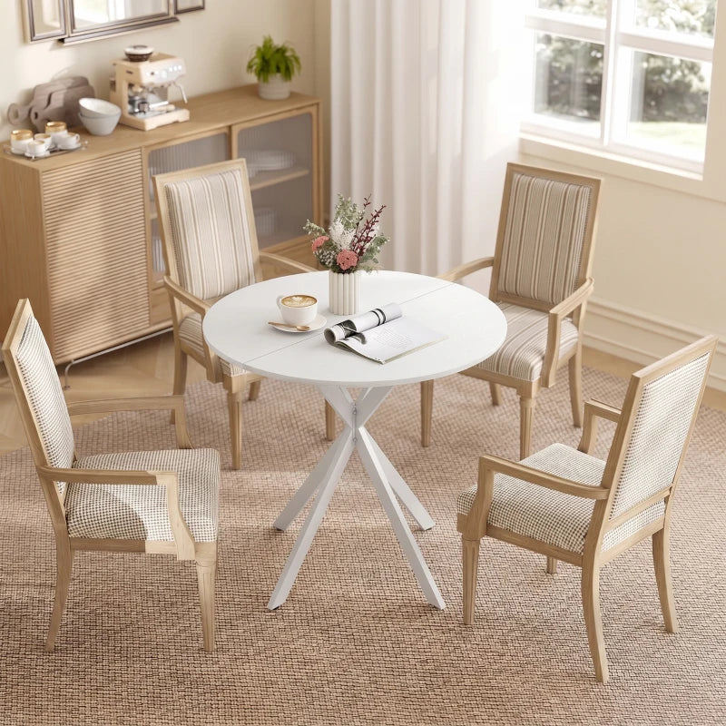 Nancy's Travo Eettafel rond - Ronde eettafel met houtlook - Wit - Spaanplaat / Staal - Ø80 x 75H cm