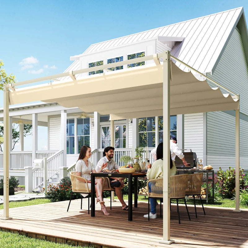 Nancy's Subbiano Pergola - Tuinpaviljoen - Intrekbaar dak - UPF30+-bescherming - Kaki - ± 300 x 300 x 220 cm