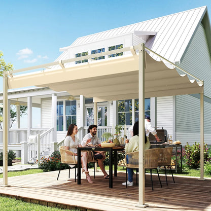 Nancy's Subbiano Pergola - Tuinpaviljoen - Intrekbaar dak - UPF30+-bescherming - Kaki - ± 300 x 300 x 220 cm