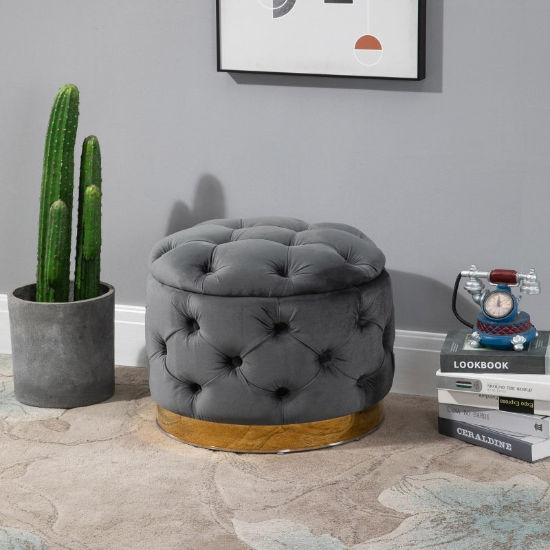 Nancy's Silverdale Hocker - Poef - Opbergruimte - Ottoman - Populierenhout - Antraciet - Grijs - ± 55 x 55 x 40 cm