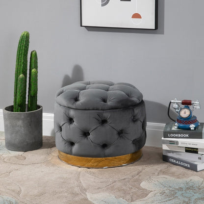 Nancy's Silverdale Hocker - Pouf - Storage space - Ottoman - Poplar wood - Anthracite - Gray - Yellow - 55 x 55 x 42 cm