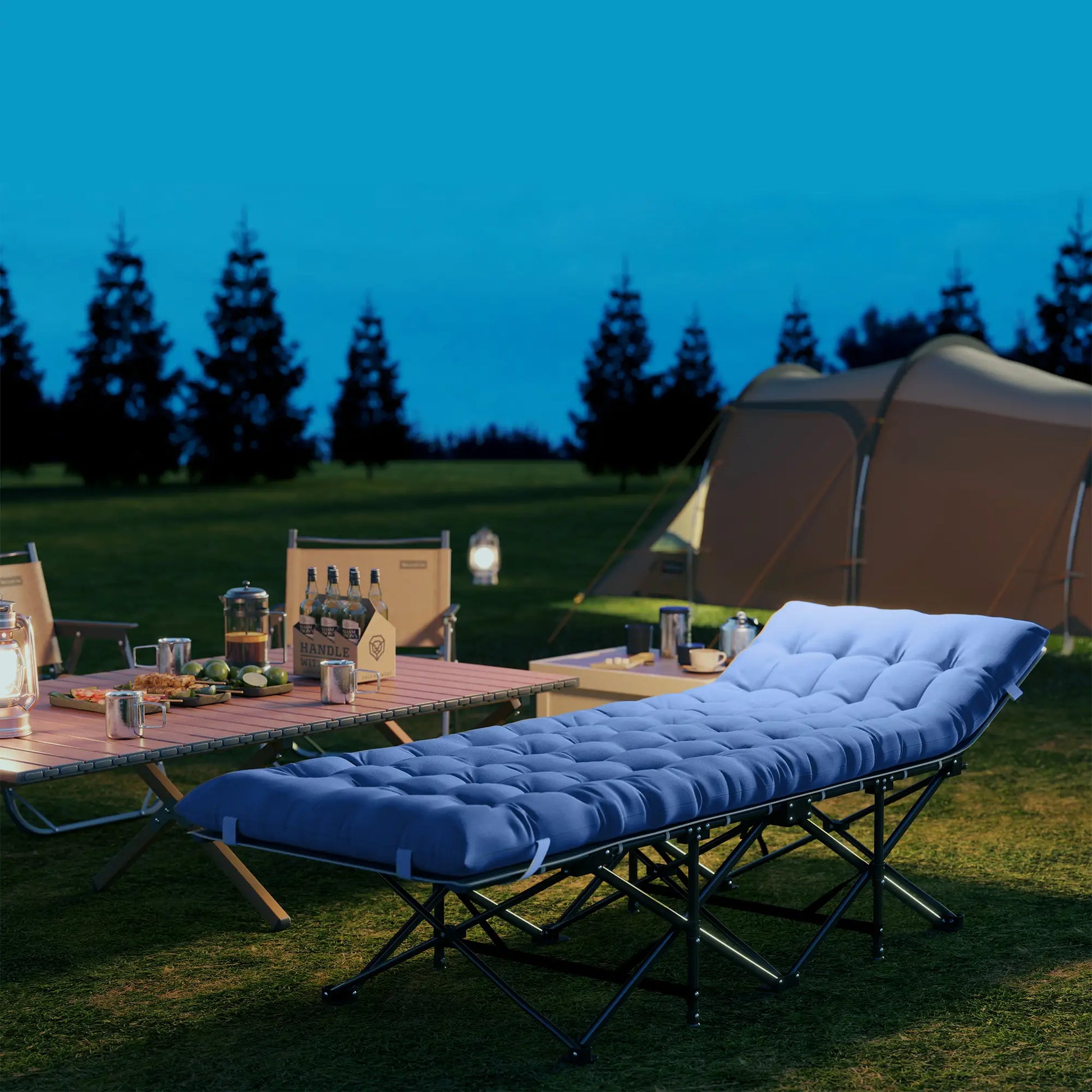 Nancy's Gattinara Stretcher - Campingbed - Veldbed - Blauw - ± 190 x 65 x 35 cm