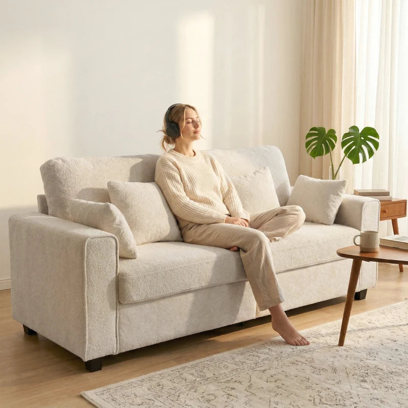 Nancy's Semogo 3-Zitsbank - Woonkamerbank - Zitbank - Beige - Fluweel - ± 210 x 85 x 90 cm