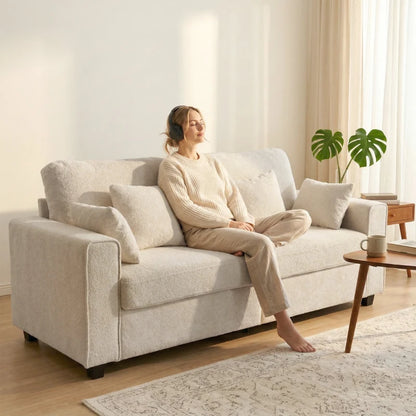 Nancy's Semogo 3-Zitsbank - Woonkamerbank - Zitbank - Beige - Fluweel - ± 210 x 85 x 90 cm