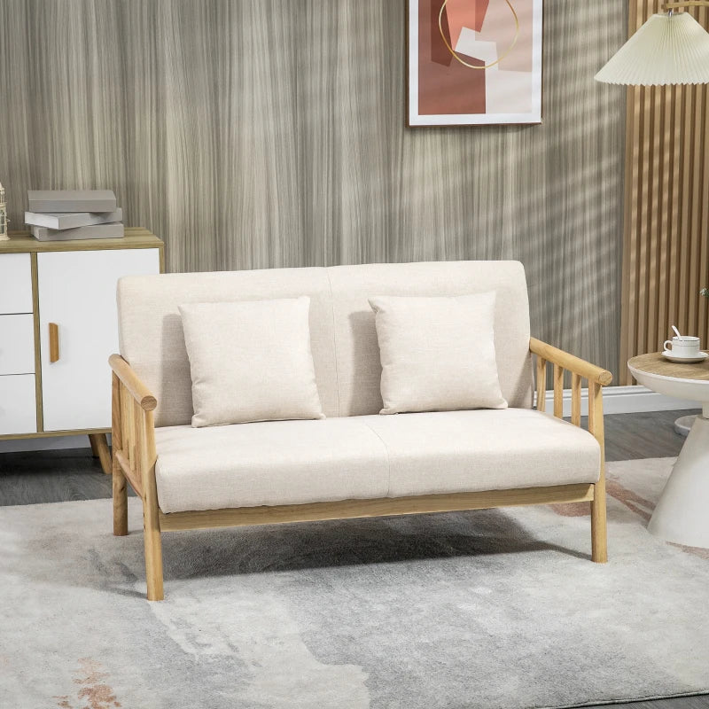 Nancy's Serle 2-Zitsbank - Zitbank - Woonkamerbank - Beige / Hout - ± 125 x 70 x 75 cm
