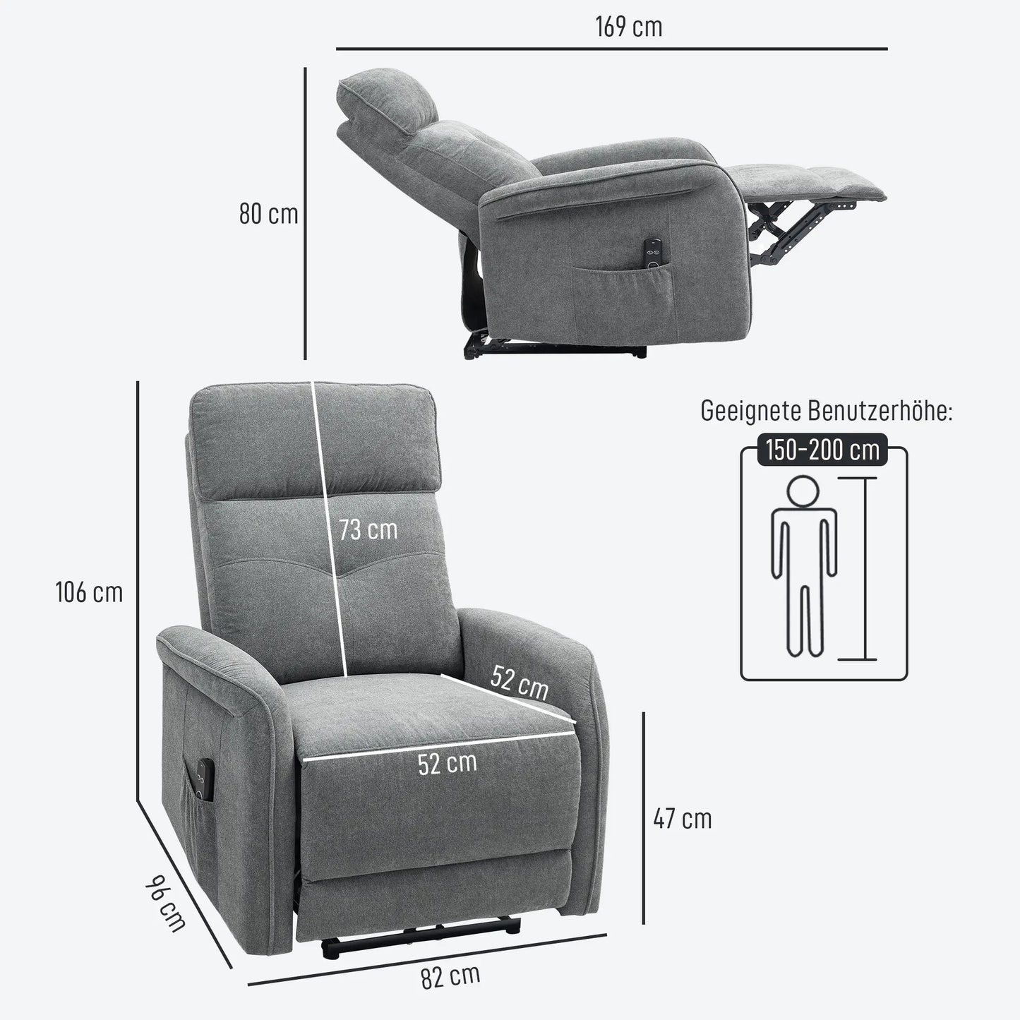 Nancy's Forenza Massagestoel - Loungestoel - Relaxstoel - Elektrisch - Grijs - Fluweel