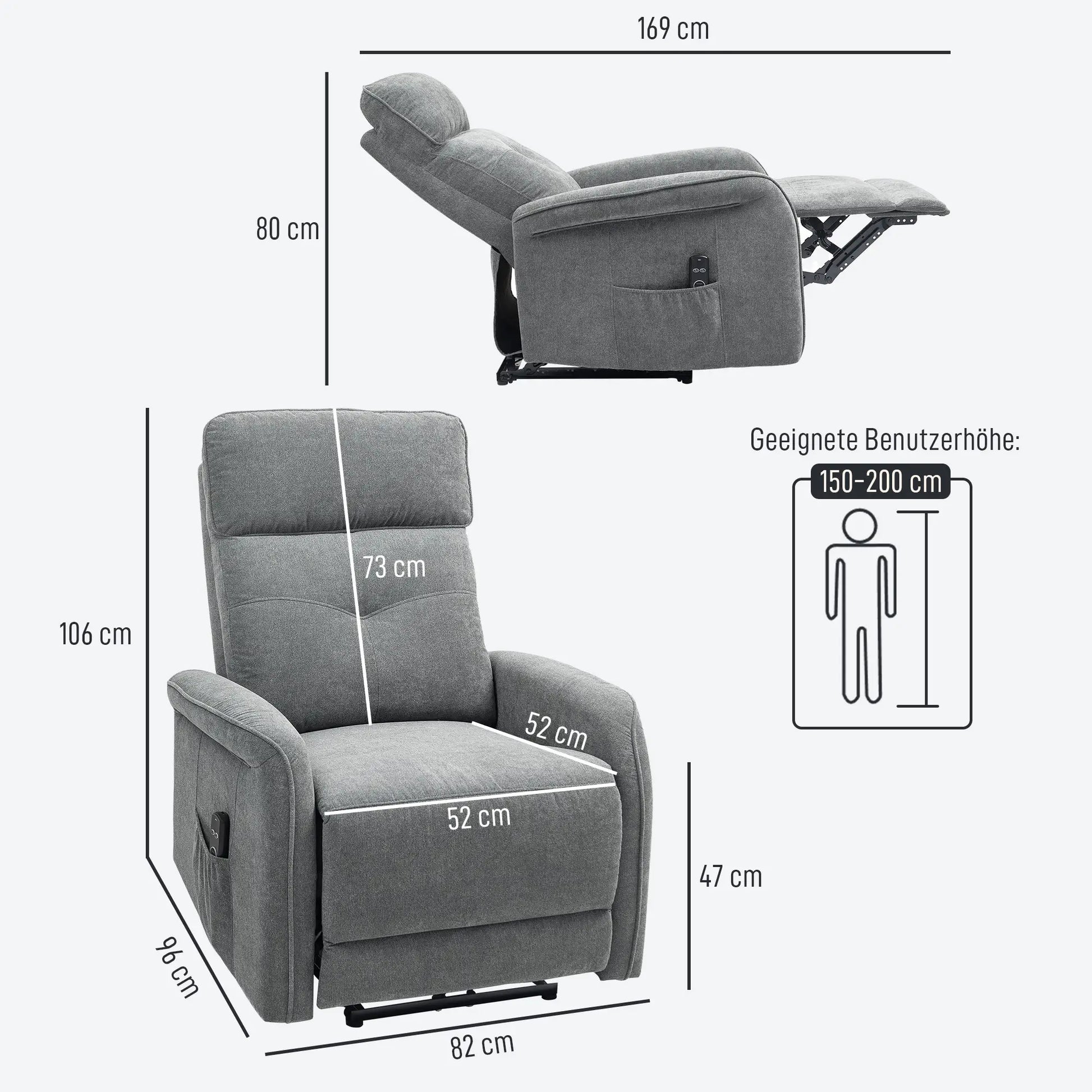 Nancy's Forenza Massagestoel - Loungestoel - Relaxstoel - Elektrisch - Grijs - Fluweel