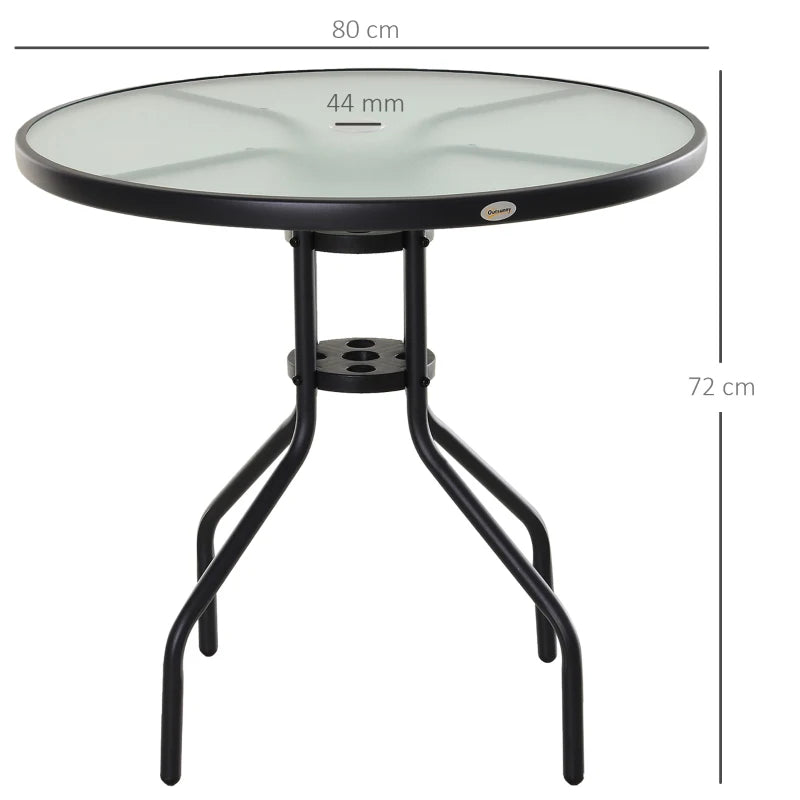 Nancy's Jesup Tuintafel - Balkontafel - Bistrotafel met Parsolgat - Zwart - Glas - ± Ø 80 x 70 cm