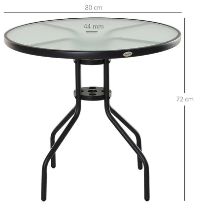 Nancy's Jesup Tuintafel - Balkontafel - Bistrotafel met Parsolgat - Zwart - Glas - ± Ø 80 x 70 cm
