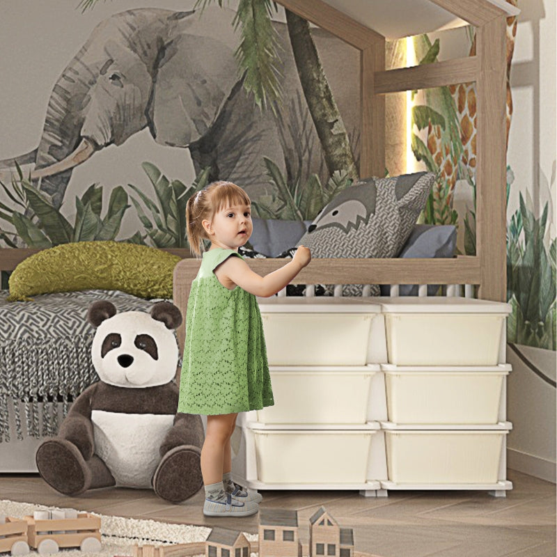Nancy's Preston Opbergkast voor Kinderen - Speelgoed Organizer - Ladekast - Crème Wit / Grijs - ± 75 x 40 x 55 cm
