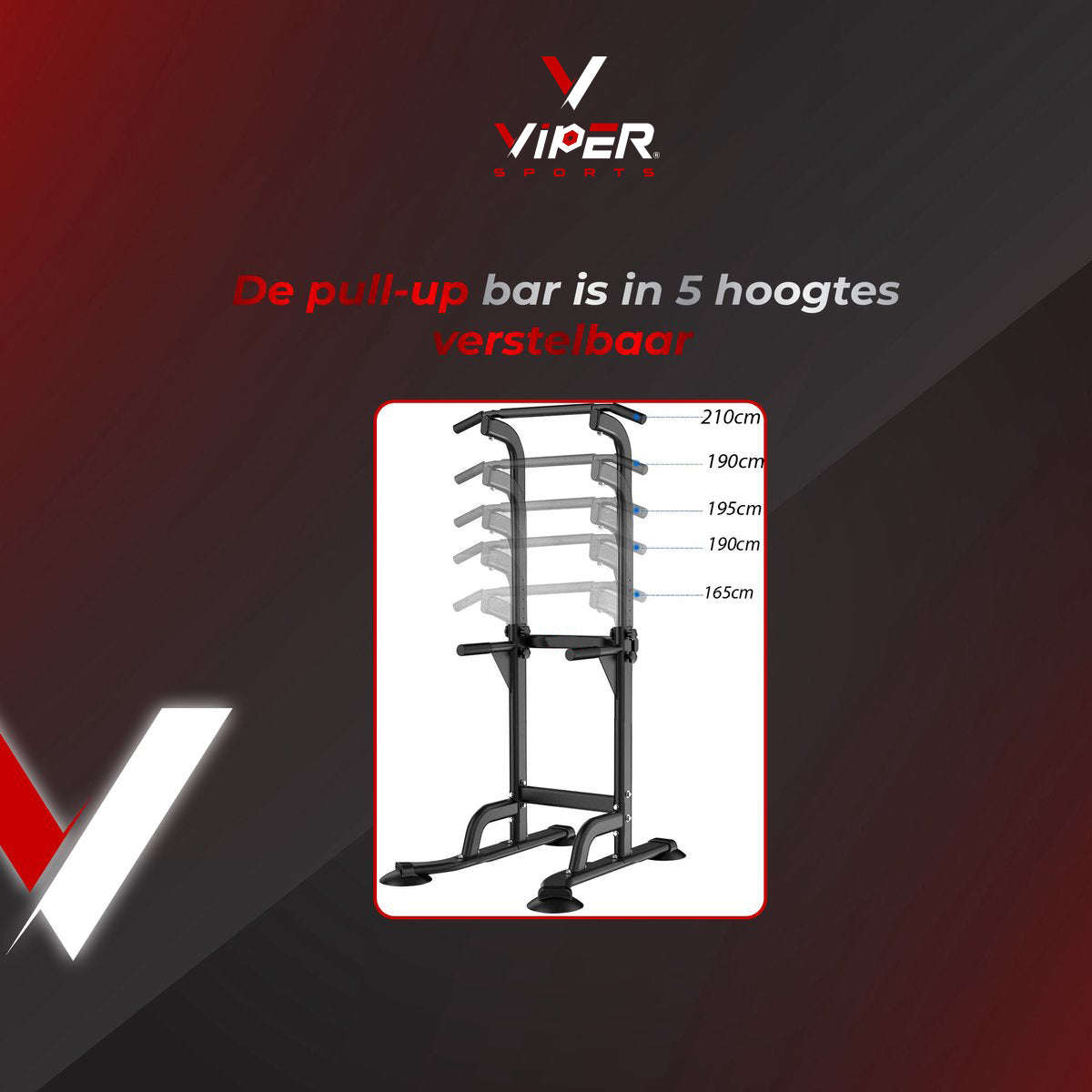 Viper Sports Krachtstation - Trainingsrek - Fitnessrek - Multifunctioneel - Power Tower Met Pull Up bar - In hoogte verstelbaar