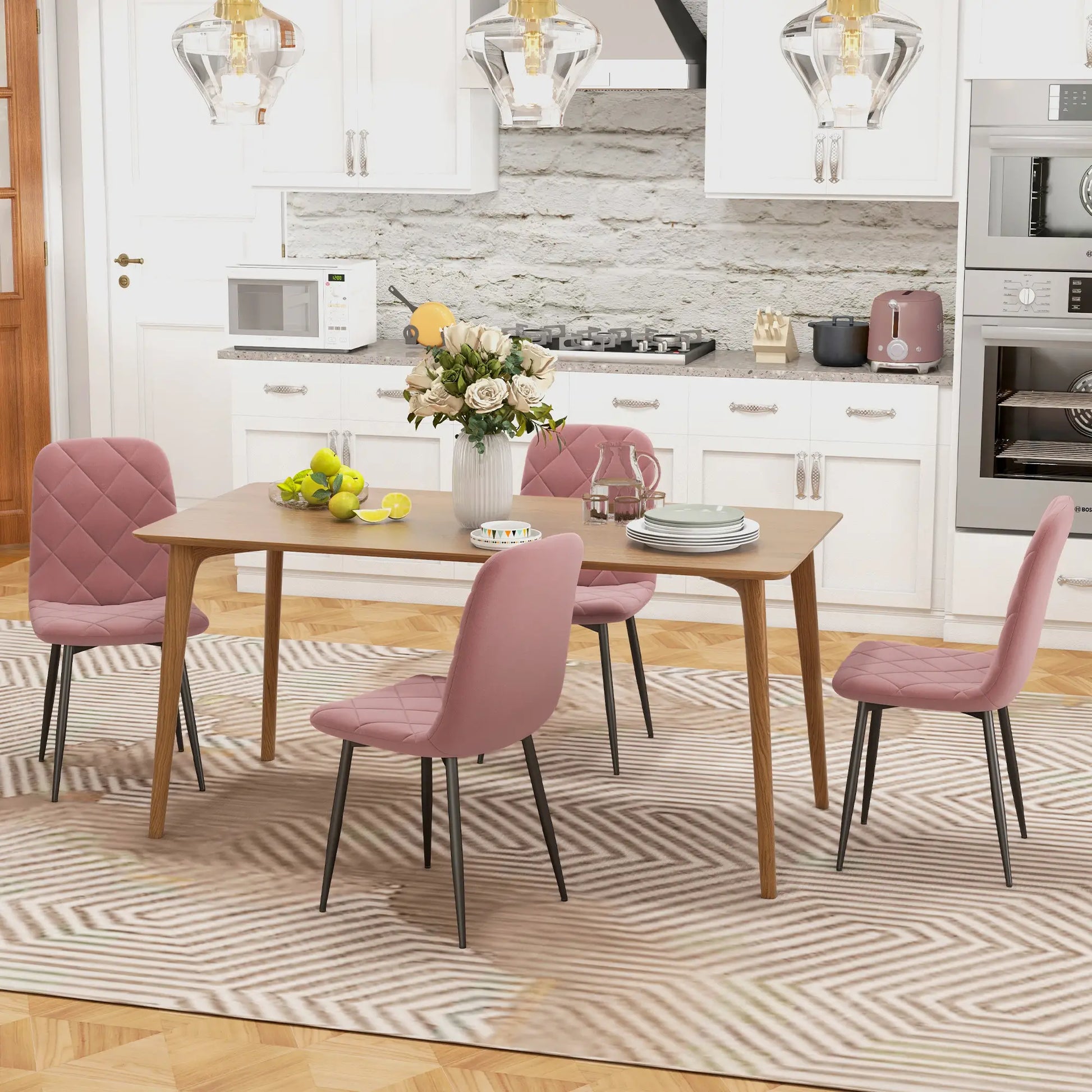 Nancy's Loreo Eetkamerstoelen - Set van 4 - Roze - Fluweel