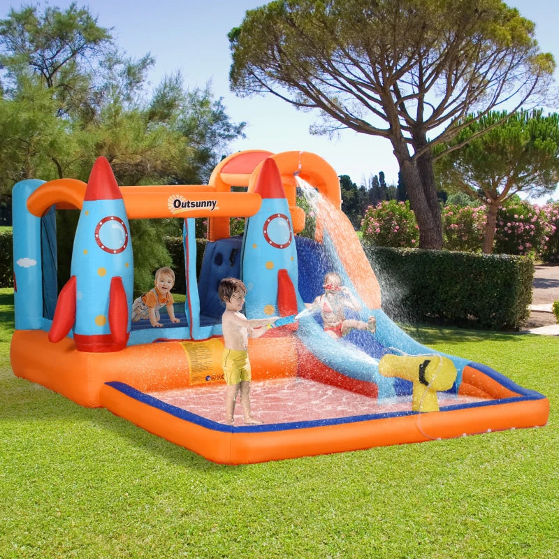 Nancy's Muge Springkussen Met Glijbaan / Klimwand / Waterpistool - Meerkleurig - 350 x 250 x 185 cm