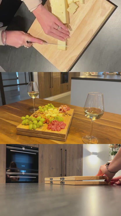 Dutch 2-in-1 XXL Snijplank - Uitklapbaar- Borrelplank - Kaasplank - Tapasplank - Serveerplank - Teakhout - Geschenkverpakking