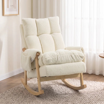 Nancy's Vandoies Schommelstoel - Relaxstoel - Twee zijvakken - Crèmewit - Flanel
