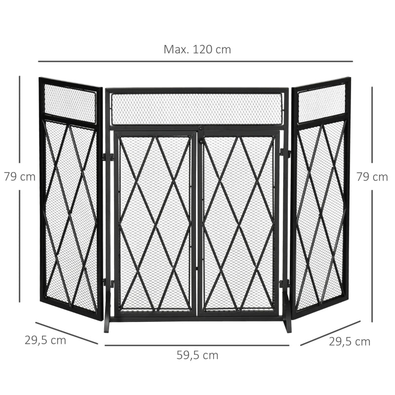 Nancy's Coimbra Haardscherm - Openhaardrek - Vonkenscherm - Zwart - Staal - ± 120 x 80 cm 