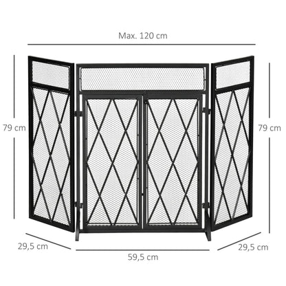 Nancy's Coimbra Haardscherm - Openhaardrek - Vonkenscherm - Zwart - Staal - ± 120 x 80 cm 