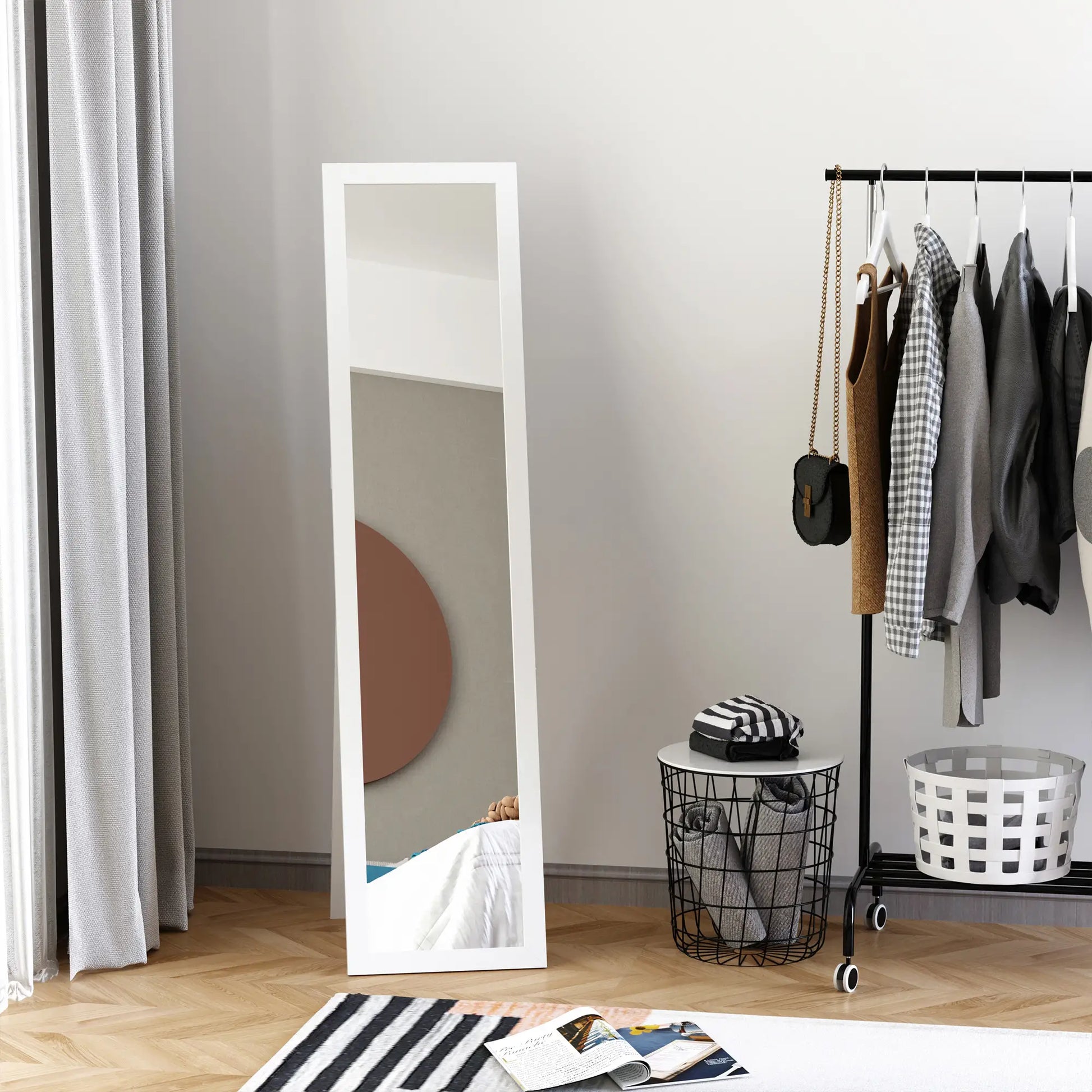 Nancy's Fortezza Staande Spiegel - Kledingspiegel - Wit - ± 35 x 35 x 155 cm