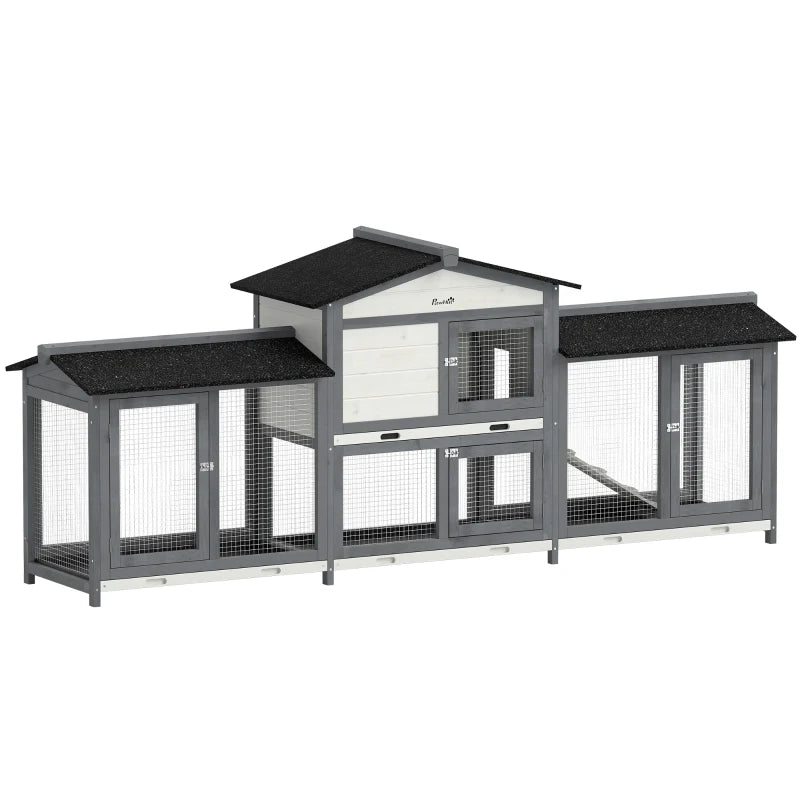 Nancy's Torgnon Konijnenhok - Konijnenverblijf - Grijs / Zwart - Dennenhout - ± 230 x 55 x 95 cm
