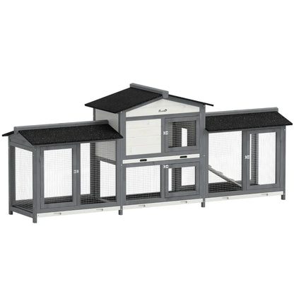 Nancy's Torgnon Konijnenhok - Konijnenverblijf - Grijs / Zwart - Dennenhout - ± 230 x 55 x 95 cm