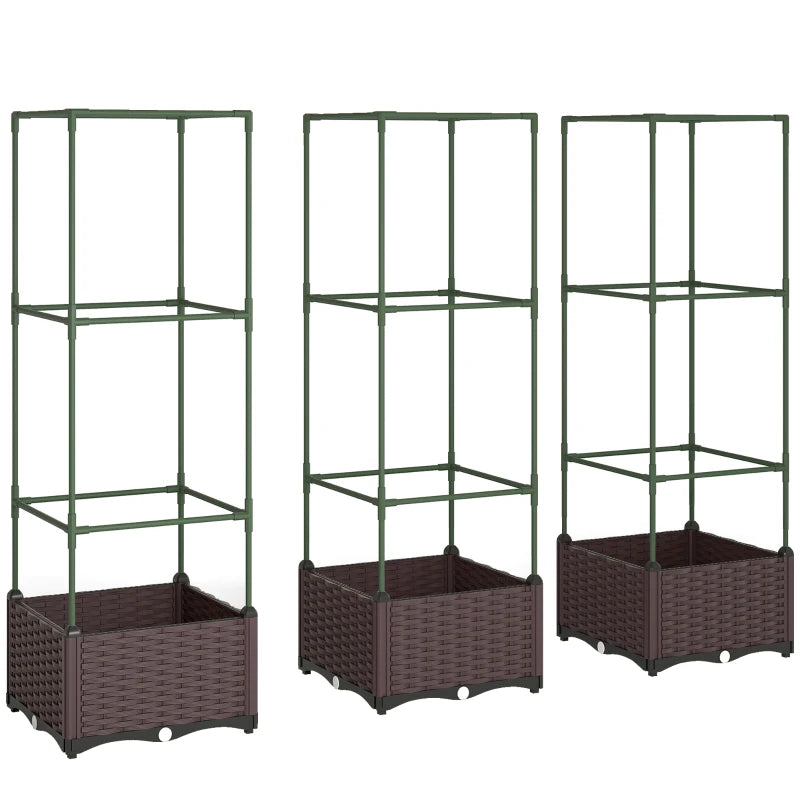Nancy's Posina Plantenbakken - Verhoogde Bloembakken - Plantenbak met Klimrek - Groen / Donkerbruin - 40 x 40 x 125 cm