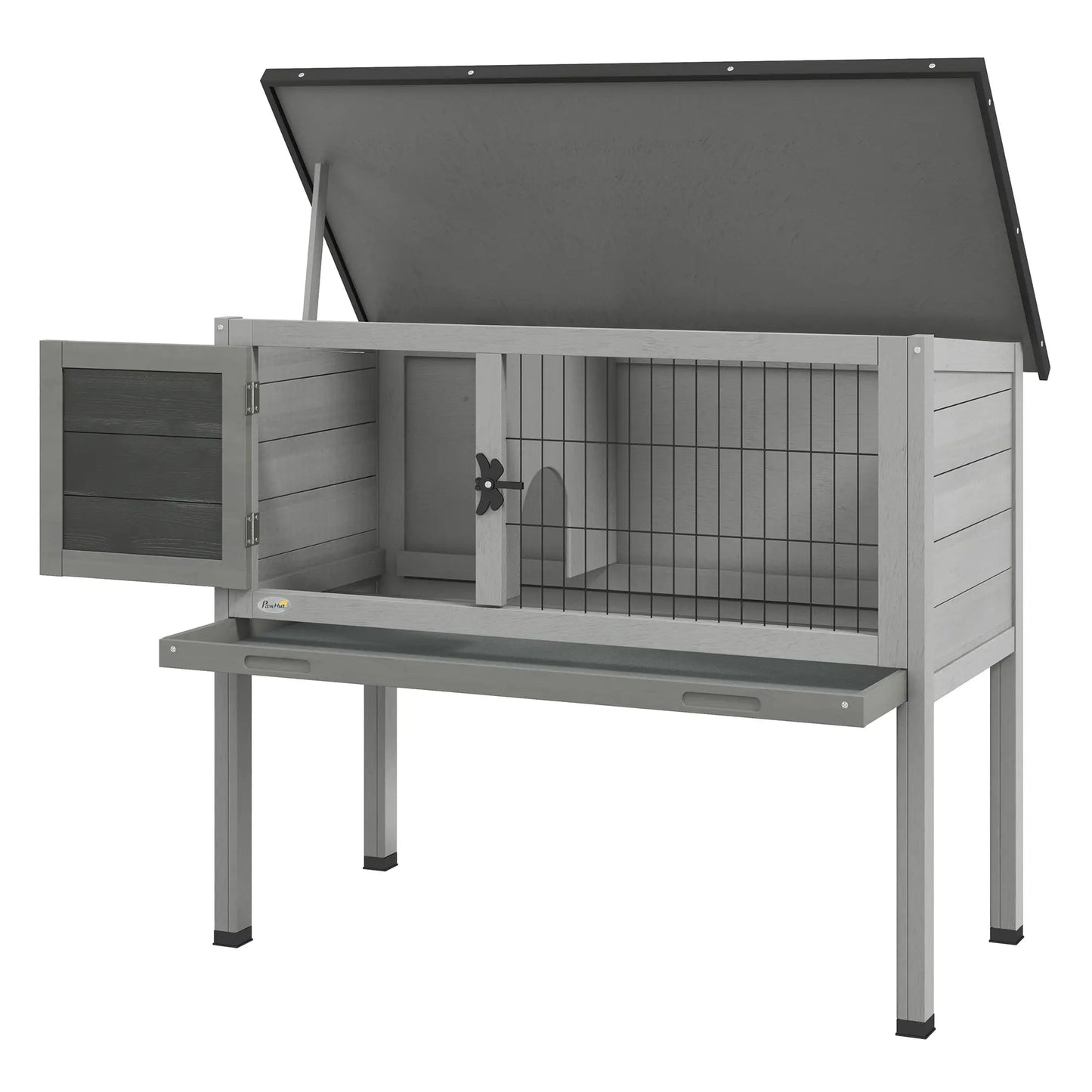Nancy's Coggiola Verhoogd Konijnenhok - Dierenhok - Dierenverblijf - Grijs - Dennenhout - ± 85 x 45 x 70 cm