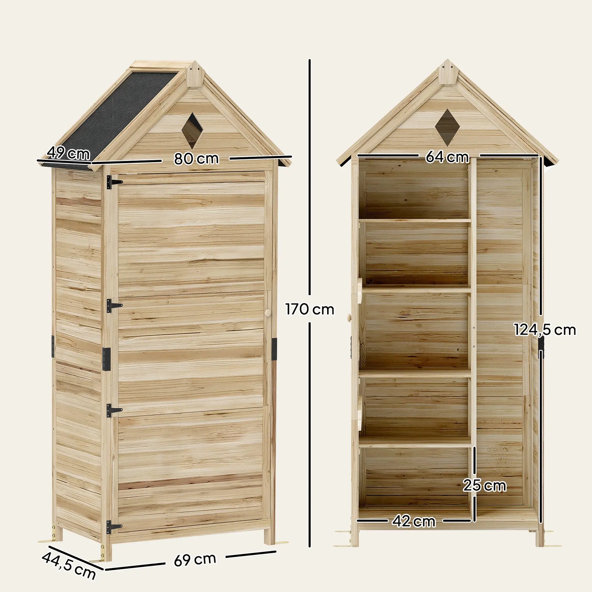 Nancy's Focette Tuinkast - Buitenkast - Opbergkast voor buiten - Dennenhout - ± 80 x 50 x 170 cm