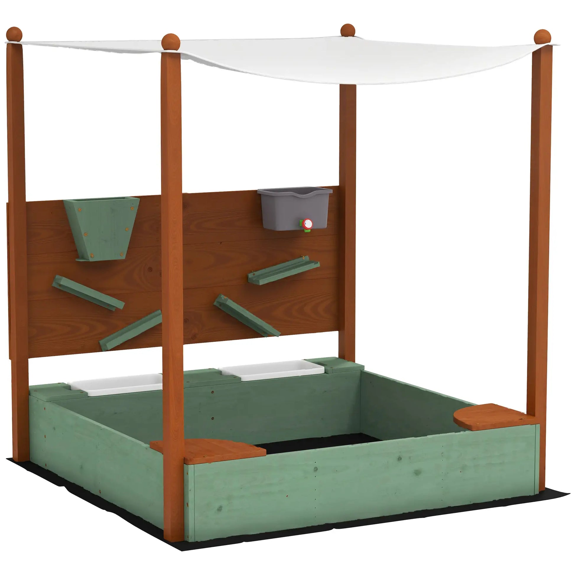 Nancy's Donoratico Zandbak - Met UV-Zonnekap - Groen / Bruin / Wit - Dennenhout - ± 115 x 110 x 130 cm