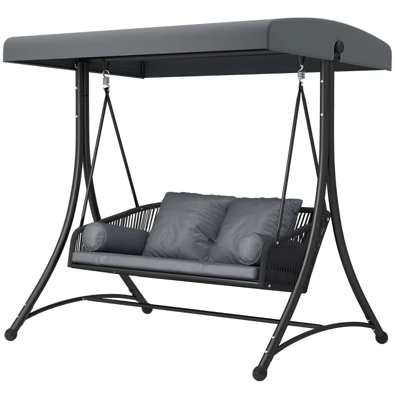 Nancy's Sorso Schommelbank - Tuinschommel - Hollywood Schommel - Verstelbaar Zonnescherm - Grijs / Zwart - ± 180 x 120 x 170 cm