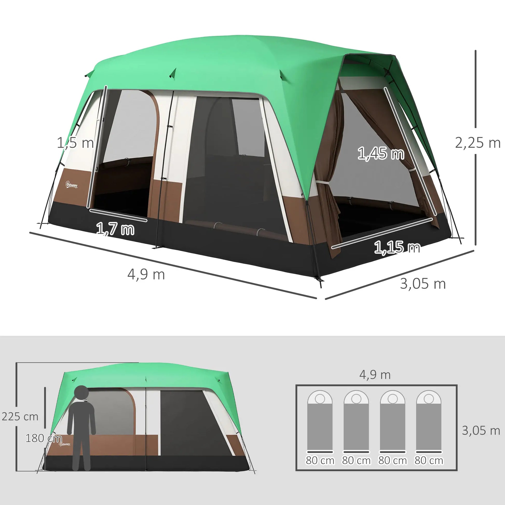 Nancy's Camucia Kampeertent - Camping Tent - Tunneltent - 8 Personen - Groen - 490 x 305 x 225 cm