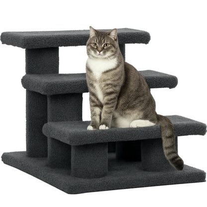 Nancy's Torno Kattentrap - Met 3 treden - Donkergrijs - Pluche - 45 x 35 x 34 cm