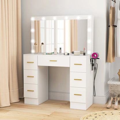 Nancy's Mangone Make Up Tafel - Kaptafel - Make-Up tafel met spiegel en verlichting - LED - Wit - ± 100 x 40 x 135 cm