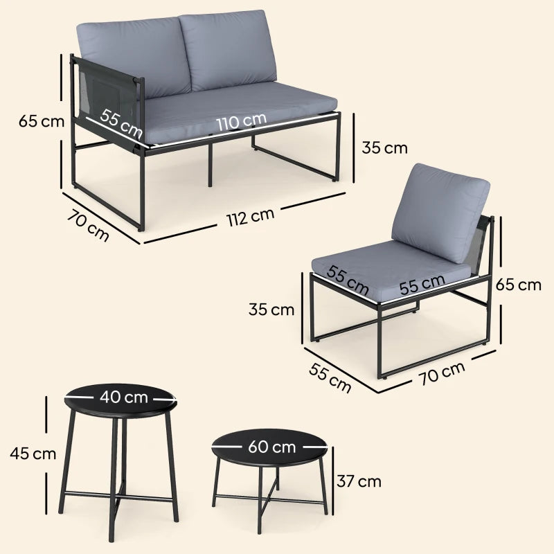 Nancy's Sorrento Loungeset - 5-Delige Tuinmeubelset - Lounge Set - Tuin Set - Grijs / Zwart