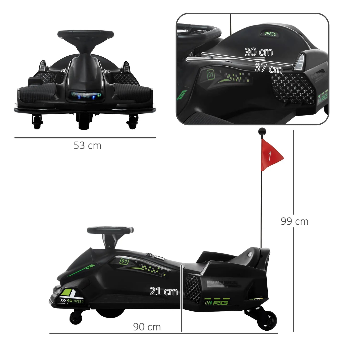 Nancy's Laigueglia Kinderkart - Kart voor kinderen - Elektrisch - 3 tot 8 km/u - Zwart