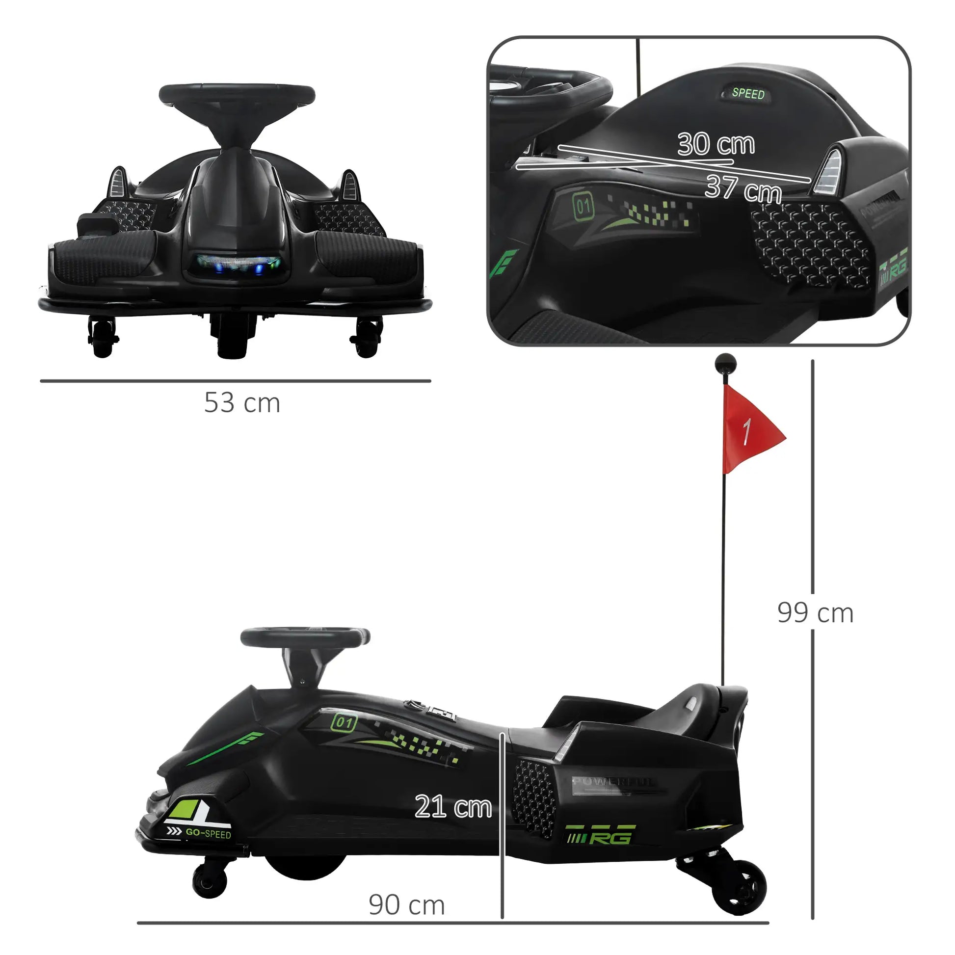 Nancy's Laigueglia Kinderkart - Kart voor kinderen - Elektrisch - 3 tot 8 km/u - Zwart