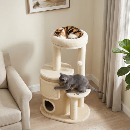 Nancy's Torriana Krabpaal - Klimboom voor katten - Kattenboom met 4 niveaus - Beige - 55 x 39 x 90 cm