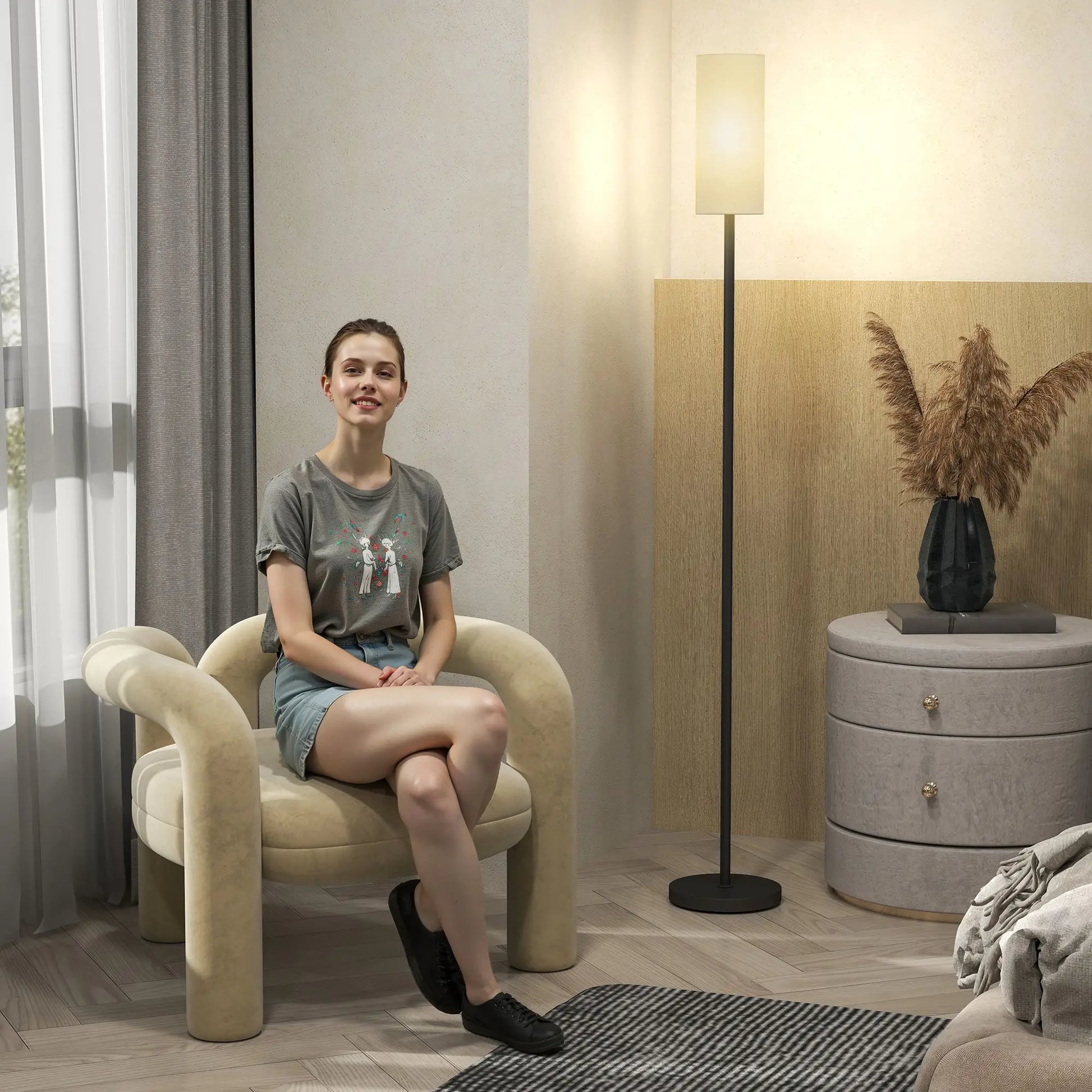 Nancy's Godiasco Vloerlamp - Staande Lamp - Voetschakelaar - Zwart / Wit