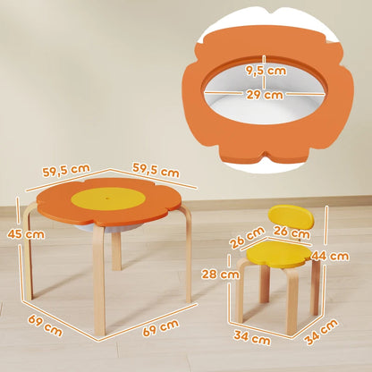 Nancy's Orta Kindertafel met Stoelen - Set van 5 - Kindermeubels - Bloemen - Meerkleurig